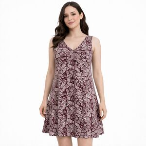 Garnet Hill Tank Dress S Geometric Button Front Knit Sleeveless A-line